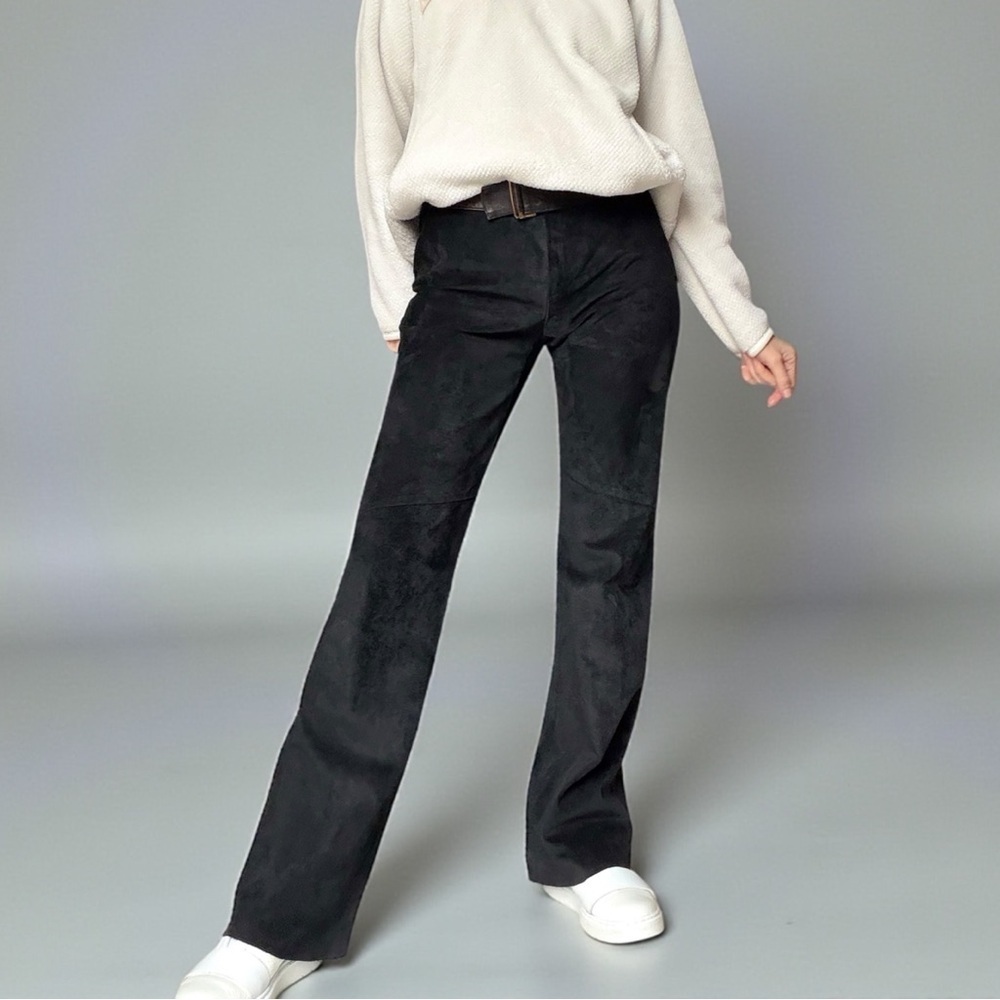B.S.L Black Suede Flare Pants Parisian Chic, Y2K Revival, Made in France Small